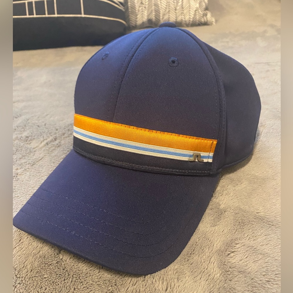 J.Lindeberg Navy Blue Baseball Cap with Orange and Light Blue Stripe